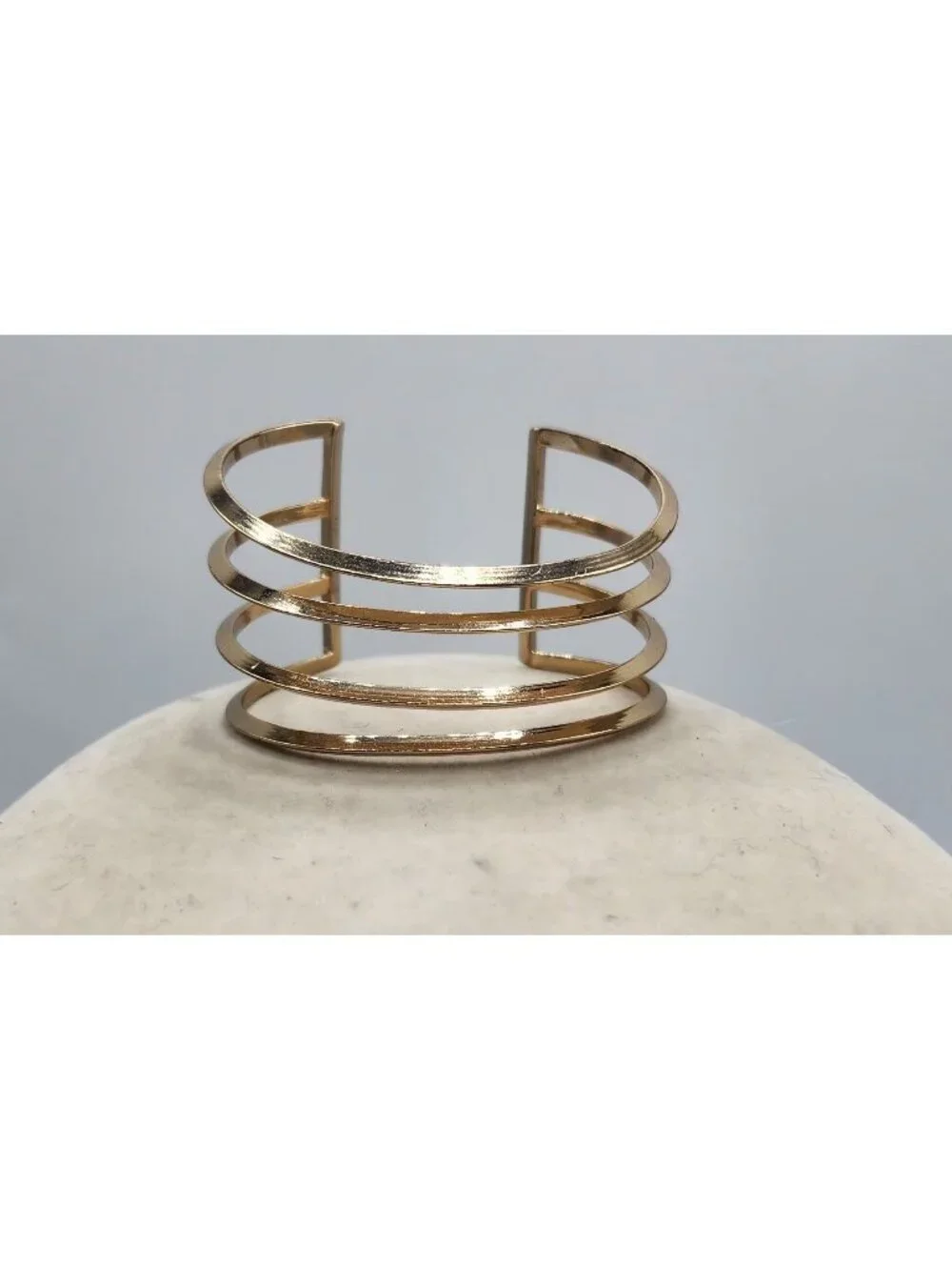 Gold-Tone Open Cuff Bracelet With Modern Multi-Band Design